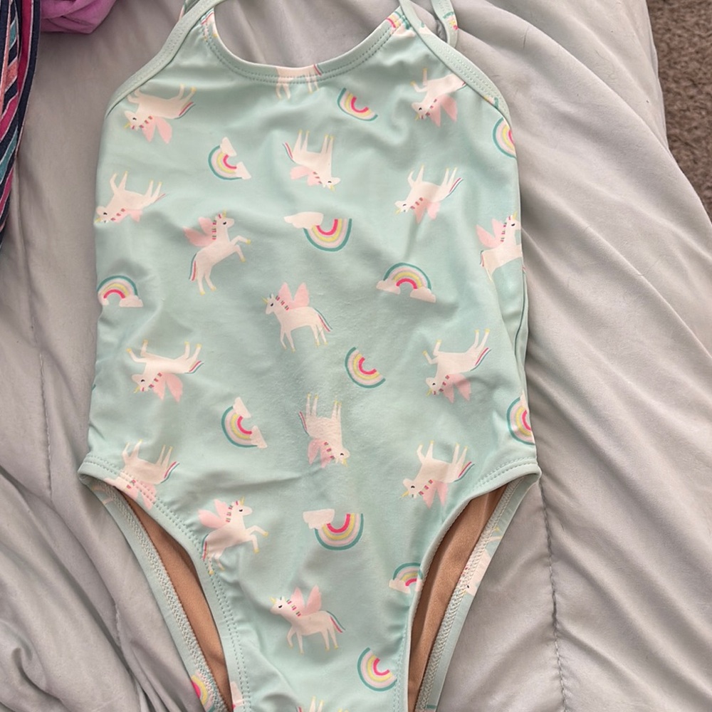 Mint Green Unicorn and Rainbow Swimsuit